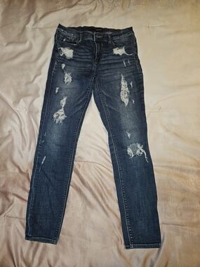 Express Dark Blue Distressed Skinny Jeans